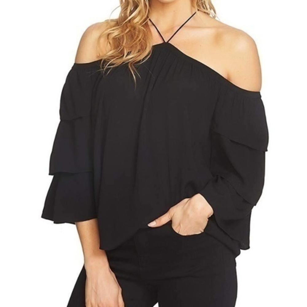 1.State Womens Cold Shoulder Tiered Sleeve Blouse